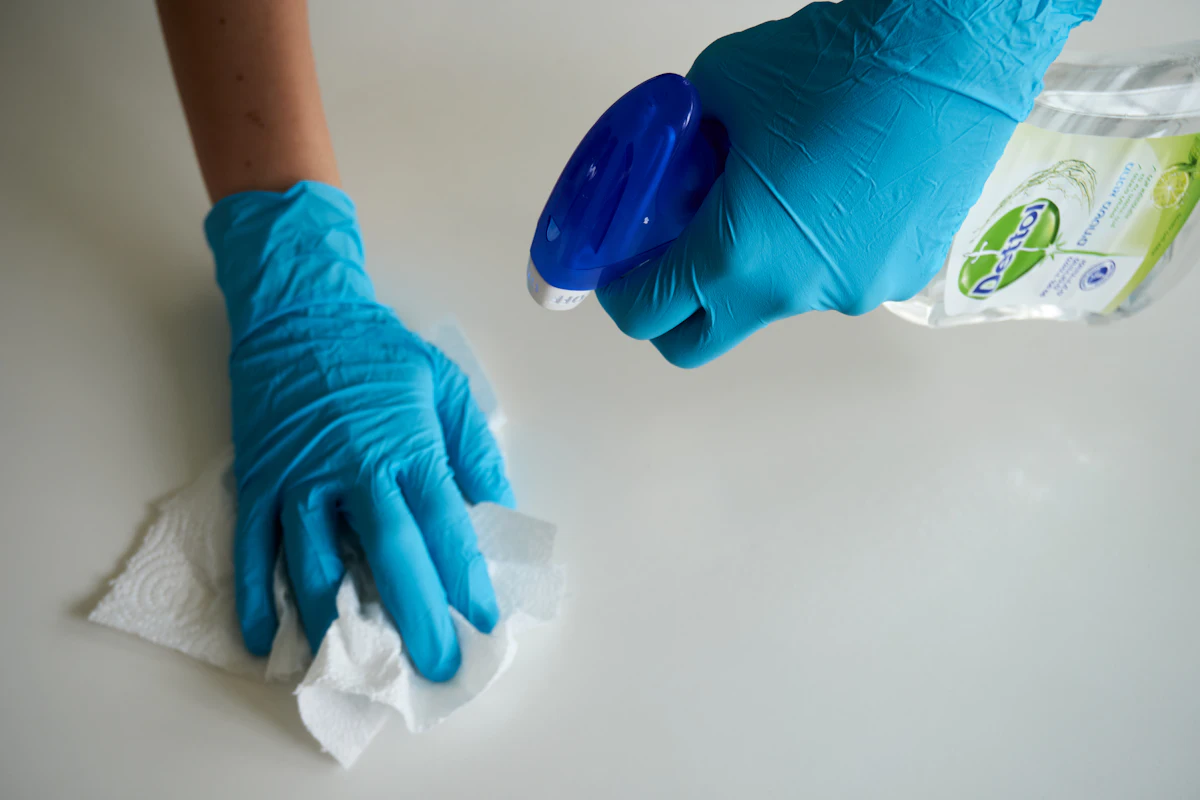 Hygienische Flächenreinigung mit Einmalhandschuhen