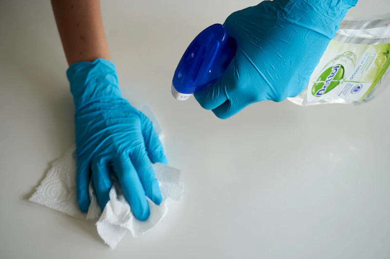 Hygienische Flächenreinigung mit Einmalhandschuhen